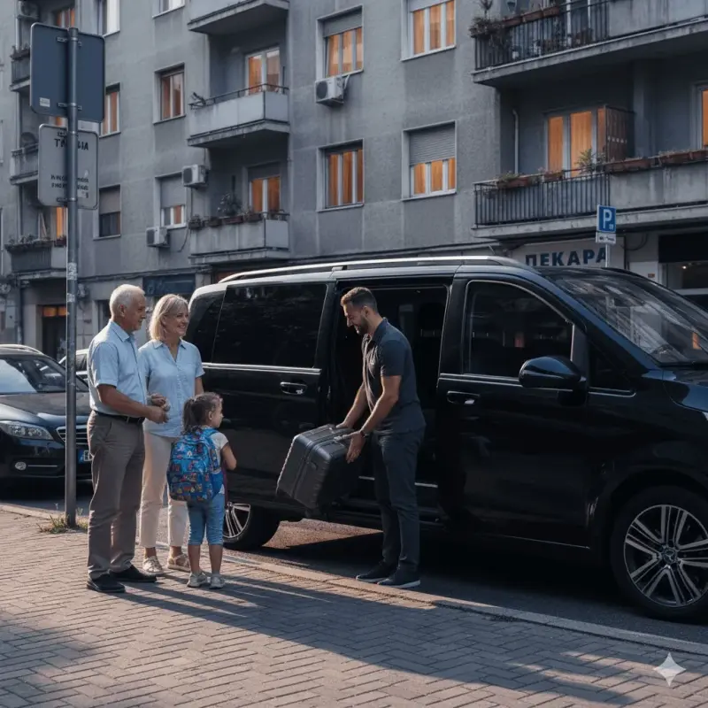 Profesionalni vozač kombija otvara vrata putnicima